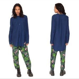 Free People X Sandrine Rose Denim Long Sleeve Mandarin Collar Top Size XS